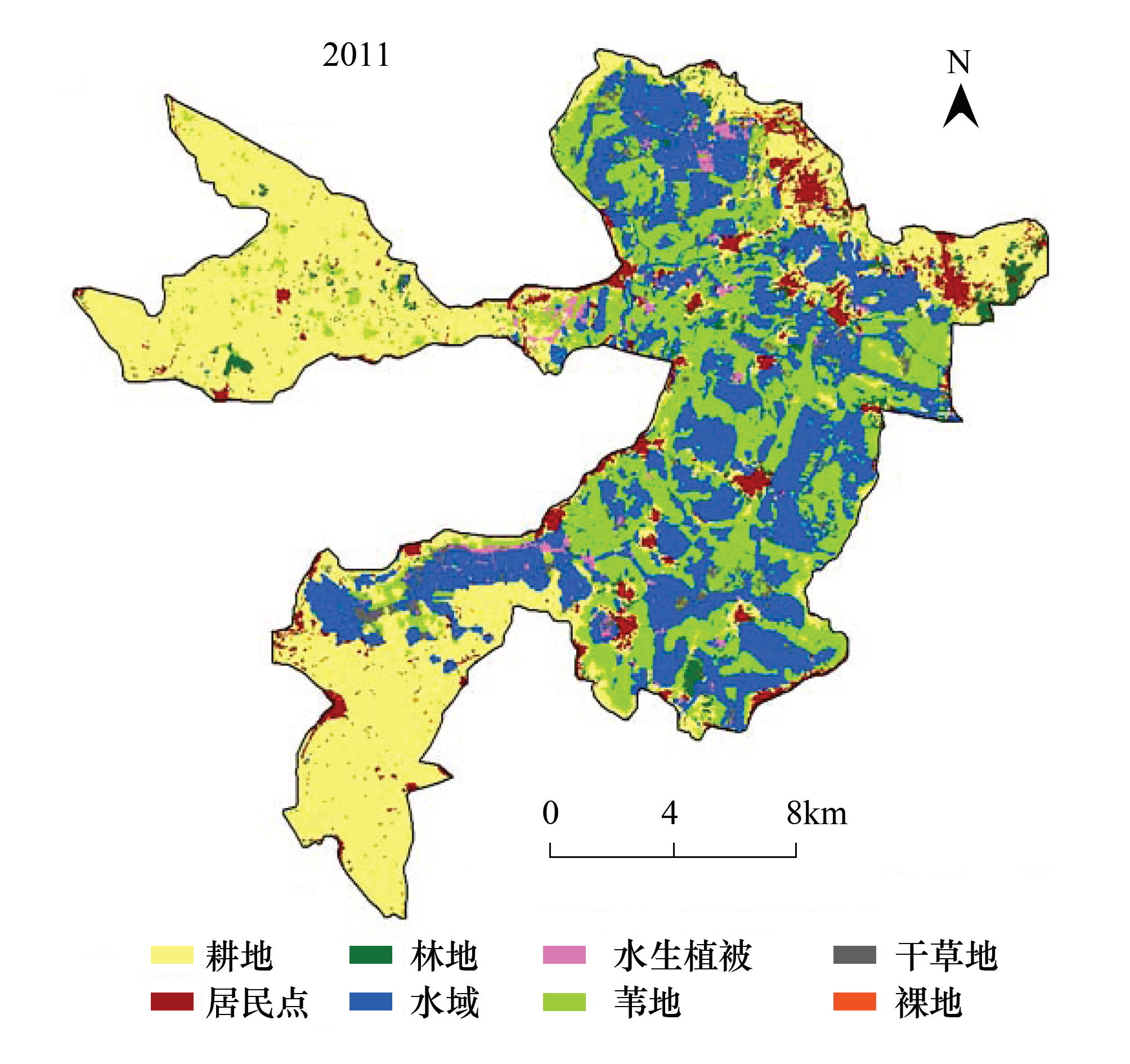 白洋淀湖區土地覆蓋示意圖