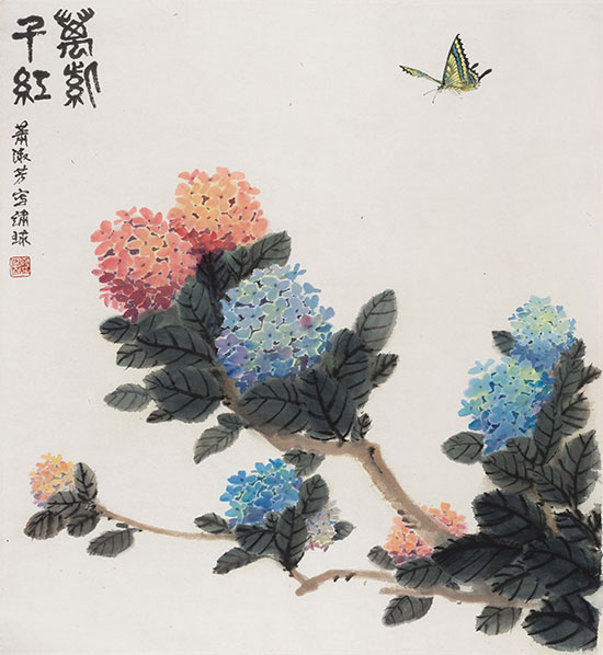 萧淑芳作品《万紫千红（绣球）》国画 1980年代作  中国美术馆藏